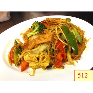 512. BÚN XÀO SINGAPORE CHAY - STIR FRIED VERMICELLI WITH CURRY, TOFU $ MIXED VEGETABLES ( SINGAPORE STYLE)